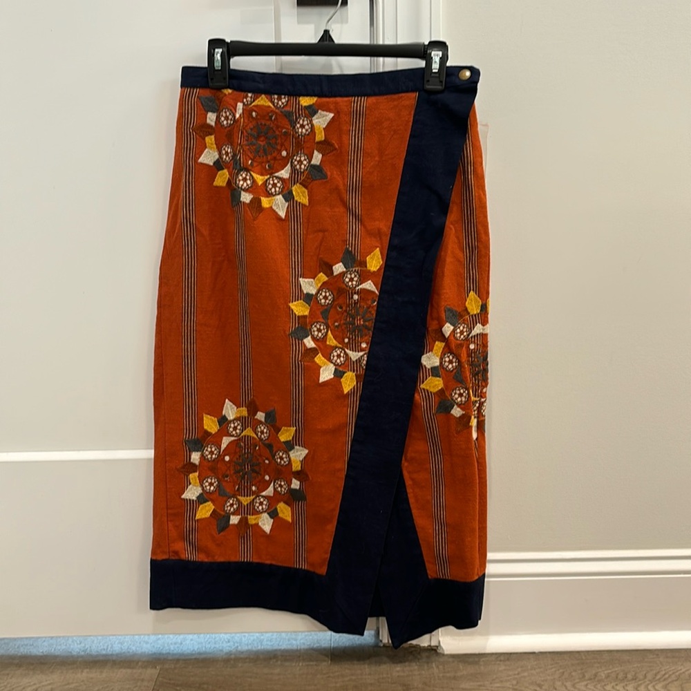 NWOT Free People embroidered midi wrap skirt Size M